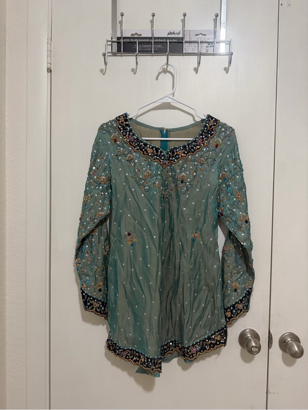 Pakistani/indian Embroidered Teal Long-Sleeve Women's Top